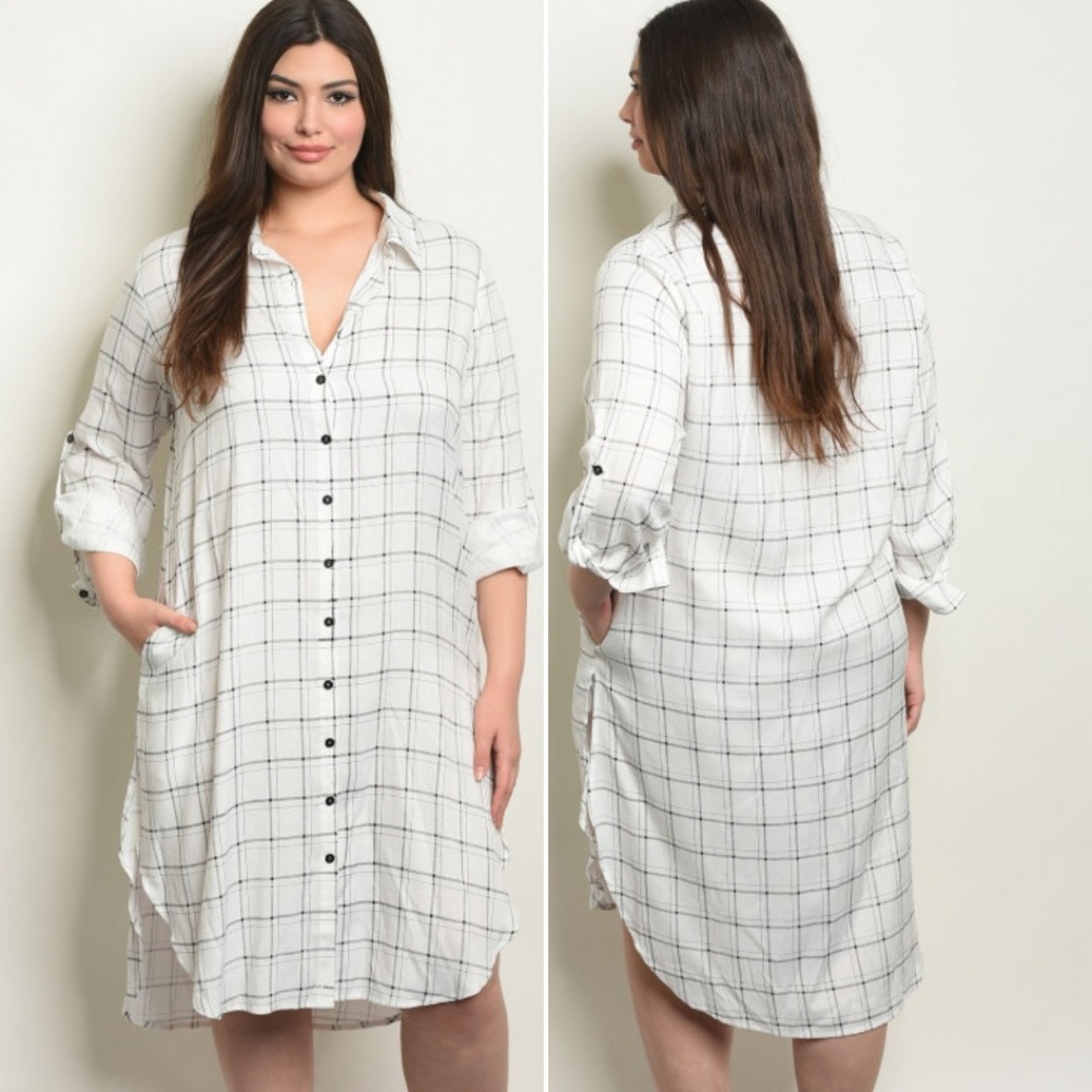 OFF WHITE CHECKERED PLUS SIZE DRESS
